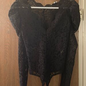 Black Lace Bodysuit w/Puffer Sleeves